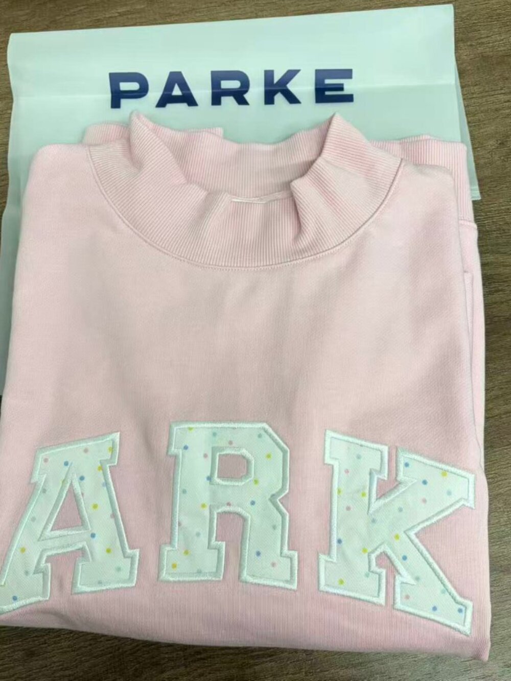 PARKE Pink Polka-Dot Letter Mock Neck Sweatshirt - Picture 2 of 7